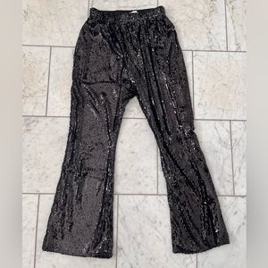 Anna-Kaci Women's Elastic Waist Sparkly Sequin Wide Leg Flare Palazzo Pants